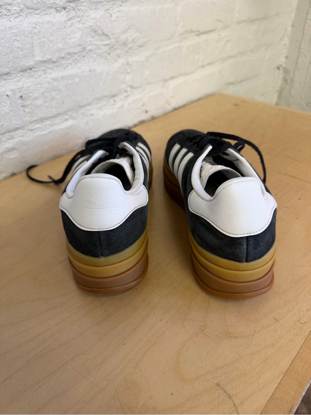 adidas Gazelle Platform Black & White Suede Sneakers with Gum Sole - Picture 2 of 4